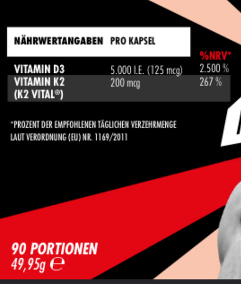 Big Zone Vitamin D3 + K2 Liquid Caps (90 Kapseln)